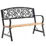 Banca de gradina din lemn si cadru otel, cu spatar decorativ, 120x56x87 cm, negru si maro natur Household NewTrend