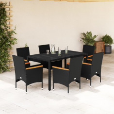 vidaXL Set mobilier de grădină cu perne 7 piese negru poliratan&sticlă
