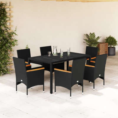 vidaXL Set mobilier de grădină cu perne 7 piese negru poliratan&amp;amp;sticlă foto