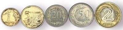 POLONIA LOT / SET 5 buc : 1 + 5 + 20 + 50 Groszy + 2 Zloti 2008 [2] VF / VF + foto