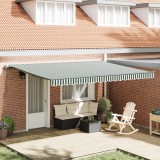 vidaXL Marchiză retractabilă automată verde și albă 450x350 cm, vidaXL Material de &icirc;nlocuire pentru marchiză 4,5x3,5 m, verde și alb