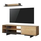 Cumpara ieftin Comoda TV Saloon, Pako World, Gri-Stejar, 160x35x44 cm