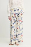 MUNTHE pantaloni FAICUS femei, culoarea bej, lat, high waist, 251142525121