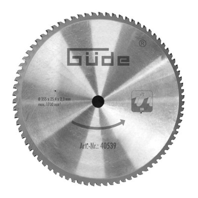 Disc pentru fierastrau circular, taiere metal Gude 40539, O355 x 25.4 mm, 72 dinti foto