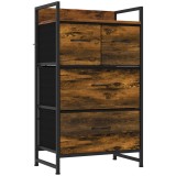 HOMCOM Comodă Dormitor 4 Sertare Textile, Cadru Metalic, Stil Rustic Industrial, Maro