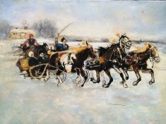 Tablou sanie cu cai semnat Cimpoesu.