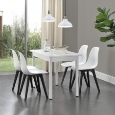[en.casa] Set Viki masa bucatarie cu 4 scaune, masa 120 x 60 x 75 cm, scaun 83 x 54 x 48 cm, MDF/plastic, alb/alb/negru HausGarden Leisure
