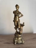 Statuetă veche meșteșugar / fierar, r&eacute;gule metal auriu, 41 cm &ndash; decor vintage
