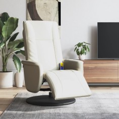 vidaXL Fotoliu masaj rabatabil suport picioare, crem, piele ecologică