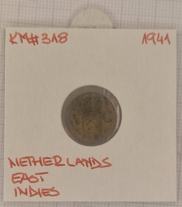 Netherlands East Indies, Indonezia, Indonesia, 1/10 Gulden 1941, Argint, KM#318