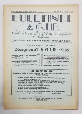 BULETINUL AGIR, ANUL XIV, Nr. 8, AUGUST, 1932 foto