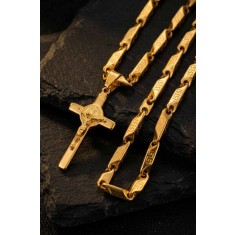 Lant inox si Cruciulita din inox placata Aur 14K , nu inegreste LC15DD