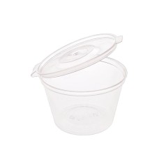 Set 50 Sosiere Plastic cu Capac, 120 ml, Diametru 47 mm, Transparent, Sosiere de Unica Folosinta, Sosiere Mici din Plastic, Sosiere cu Capac din Plast foto