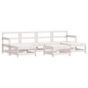 Set mobilier de gradina, 7 piese, alb, lemn masiv de pin