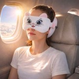 Pernă de călătorie cu mască de somn integrată, Model pisică, Albă, CMCLASS