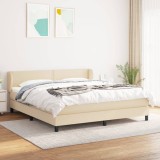 VidaXL Pat box spring cu saltea, crem, 180x200 cm, material textil