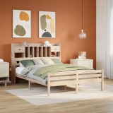 Cumpara ieftin Pat cu bibliotecă fără saltea, 140x190 cm, lemn masiv de pin