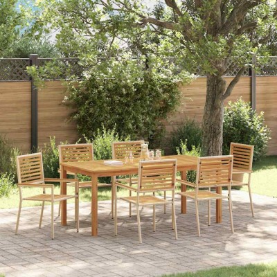 vidaXL Set de masă pentru grădină 7 pcs Bej Rattan poli 3365543 foto