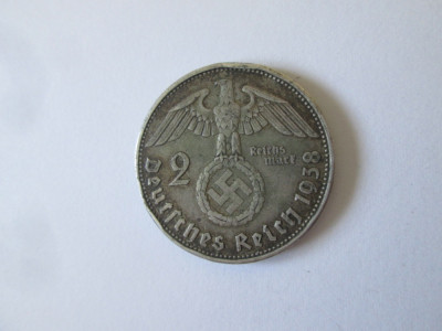 Germania Nazista 2 Reichsmark 1938 B argint cu patină deosebita foto