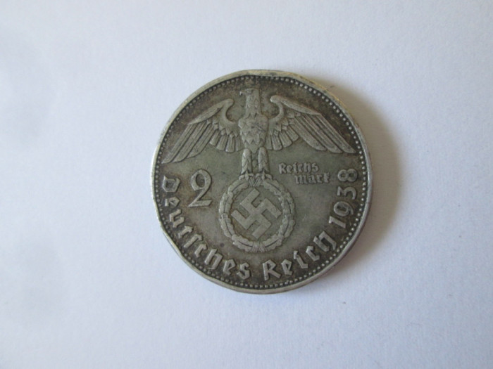 Germania Nazista 2 Reichsmark 1938 B argint cu patină deosebita