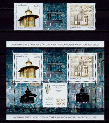 RO 2008 ,LP 1809+b &amp;quot;Em. comuna Ro-Fed. Rusa Unesco&amp;quot;, serie +colita 431 folio,MNH foto