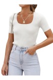 Tricou de bază slim fit pentru femei cu g&acirc;t pătrat &ndash; Alb L