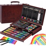 Set 142 piese pentru pictura, pentru copii sau adulti, pixuri de colorat, creioane colorate si vopsele de pictura, cu geanta de transport din lemn mas, AVEX