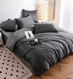 Cumpara ieftin Lenjerie De Pat Tip Matase Traian Tm003, Bumbac, Poliester, 4 Piese, Fara Elastic, Gri, Negru