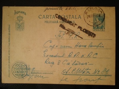 1941-C.P.milit. gratuita circ.-CENZURAT-Ploiesti 33-PE FRONT foto