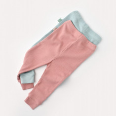 Set 2 pantaloni bebe unisex din bumbac organic si modal - Mint/Rose, BabyCosy (Marime: 9-12 luni)