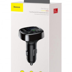 Modulator FM Bluetooth Baseus Tip T Încărcător Auto MP3 2 x USB TF microSD 3,4A Negru CCTM-01