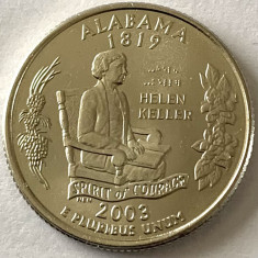 AMERICA QUARTER 1/4 DOLLAR 2003 LITERA P.(Portretul lui Helen Keller) PL.PLATINA foto