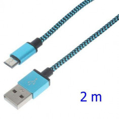 Cablu Data Sync Si Incarcare 2 Metri Micro USB Samsung / HTC / Sony / LG Material Textil Albastru foto