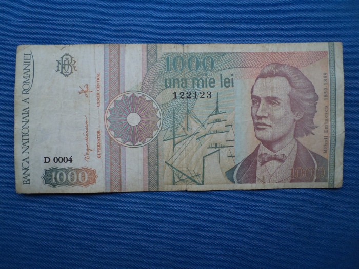 1000 LEI 1991 SERIA D 0004 FARA PUNCT - FF RARA