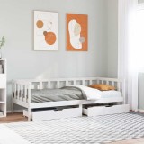 VidaXL Pat de zi cu sertare, alb, 80x200 cm, lemn masiv pin