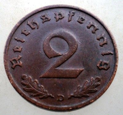 2.833 GERMANIA 2 REICHSPFENNIG 1938 D foto