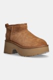 UGG cizme de zăpadă din piele &icirc;ntoarsă Classic Ultra Mini New Heights femei, culoarea maro, 1158311-CHE
