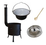 Set ceaun emailat 20lit. cu soba 39cm, lingura de lemn 50cm si capac Handy KitchenServ, Perfect Home