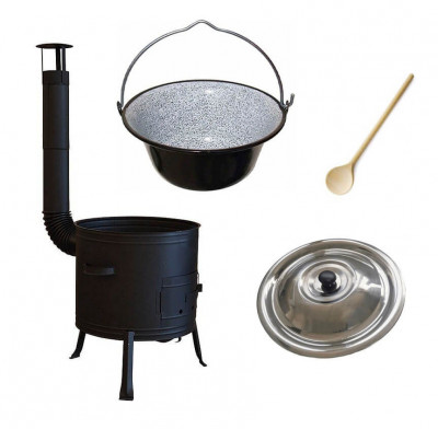 Set ceaun emailat 10lit. cu soba 31cm, lingura de lemn 40cm si capac Handy KitchenServ foto