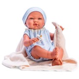 Bebelus Pablo cu Costumas Albastru si Paturica Bej 43cm, Asivil
