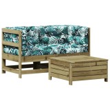 Set mobilier de gradina cu perne, 3 piese, lemn de pin tratat