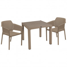 Set de gradina masa si scaune Explore, Integral set 3 piese plastic cappuccino 90x90x73.5 cm