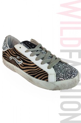 CH37-99 Adidasi casual DAVI din piele naturala cu model leopard si strasuri argintii foto