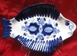 PLATOU PORTELAN CU COBALT GZHEL RUSIA SANKT PETERSBURG MESTESUG ARTISTIC POUPUAR DECOR PESTE 31 CM