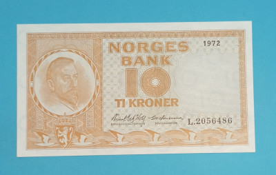 Norvegia 10 Kroner 1972 &amp;#039;Avansarea navelor&amp;#039; UNC serie: L2056486 foto