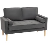 HOMCOM Canapea 2 locuri elegantă din catifea 127 cm cu perne groase, 2 perne și șezut captușit, gri | Aosom Romania