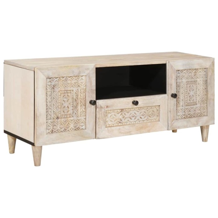 vidaXL Cabinet TV cu sertar cu raft cu ușă Alb Lemn masiv de mango 4018130