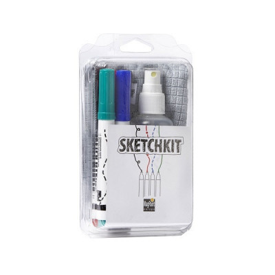 SketchKit, set de 4 markere colorate, spray de curatat si microfibra foto