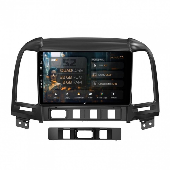 Navigatie Hyundai Santa Fe (2006-2012) 2GB RAM Android 13 GPS Wi-FI Carplay Android Auto USB Bluetooth Radio Waze Touchscreen 9 inch