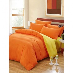 Lenjerie de pat pentru o persoana cu husa de perna dreptunghiulara, Watford, bumbac ranforce, gramaj tesatura 120 g/mp, Portocaliu